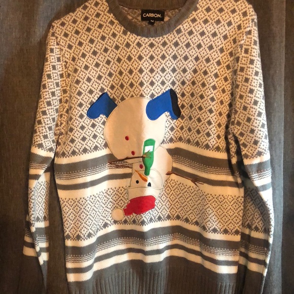 Men’s artsy Christmas Holiday striped snowman sweater - Picture 2 of 7